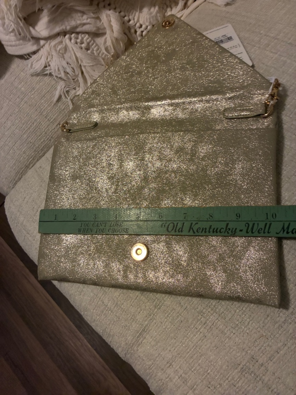 Gold Metallic Envelope Clutch with Chain Strap - Picture 5 of 14